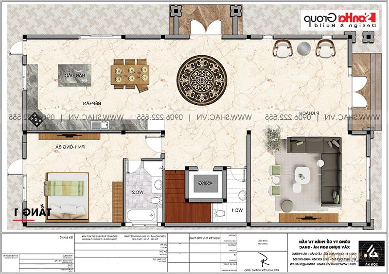 Mẫu biệt thự tân cổ điển 3 tầng 5 phòng ngủ tại Đà Nẵng - SH BTP 0158 6 Mặt bằng công năng tối ưu tầng 1 biệt thự tân cổ điển 3 tầng tại Đà Nẵng