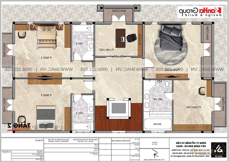 Mẫu biệt thự tân cổ điển 3 tầng 5 phòng ngủ tại Đà Nẵng - SH BTP 0158 7 Mặt bằng công năng tối ưu tầng 2 biệt thự tân cổ điển 3 tầng tại Đà Nẵng