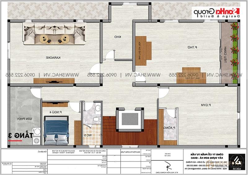 Mẫu biệt thự tân cổ điển 3 tầng 5 phòng ngủ tại Đà Nẵng - SH BTP 0158 8 Mặt bằng công năng tối ưu tầng 3 biệt thự tân cổ điển 3 tầng tại Đà Nẵng