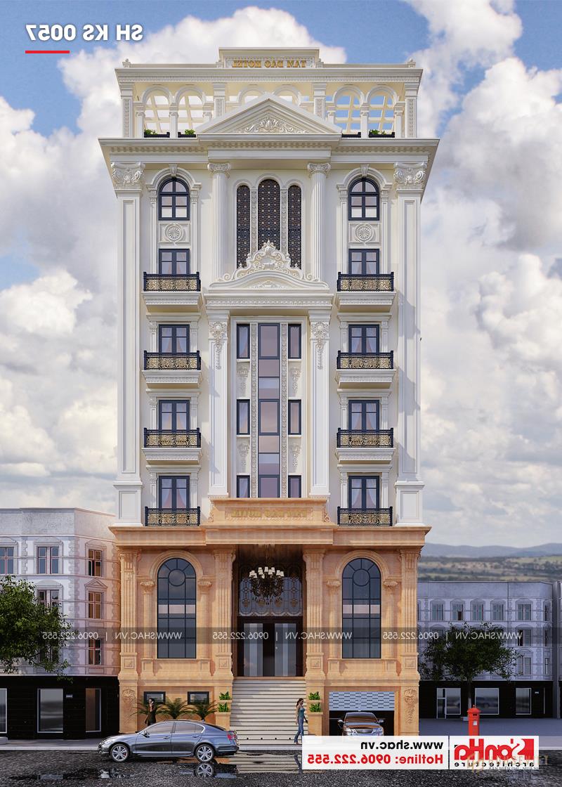 Mẫu thiết kế khách sạn 3 sao tân cổ điển 7 tầng 408m2 tại Vĩnh Phúc - SH KS 0057 1 Hình ảnh thiết kế khách sạn 3 sao tân cổ điển đẹp tại Vĩnh Phúc