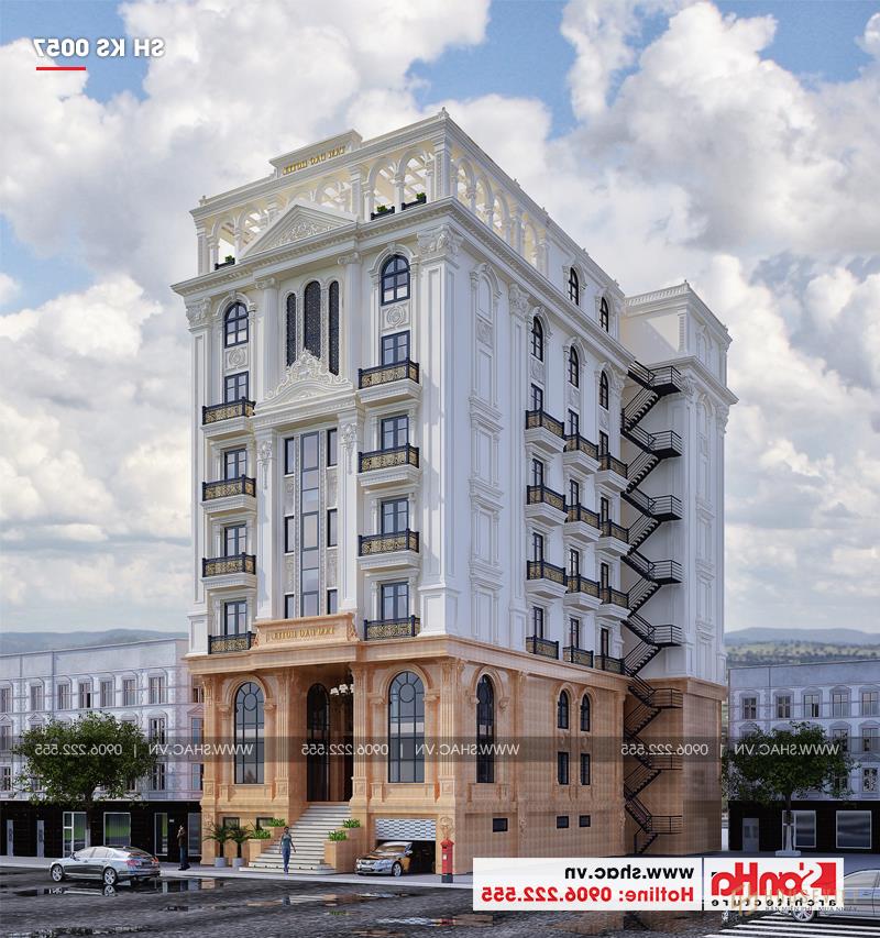 Mẫu thiết kế khách sạn 3 sao tân cổ điển 7 tầng 408m2 tại Vĩnh Phúc - SH KS 0057 20 Thiết kế kiến trúc khách sạn tân cổ điển 3 sao tại Vĩnh Phúc