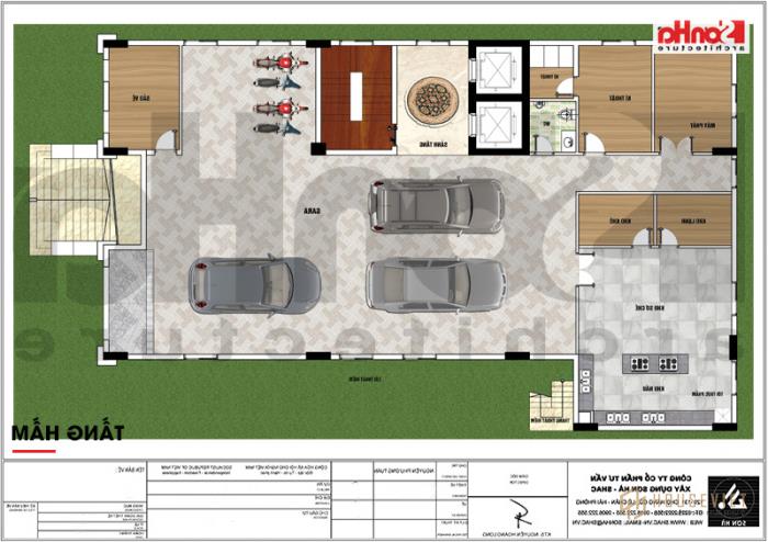Mẫu thiết kế khách sạn 3 sao tân cổ điển 7 tầng 408m2 tại Vĩnh Phúc - SH KS 0057 22 Mặt bằng công năng tầng hầm khách sạn