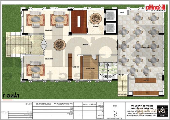Mẫu thiết kế khách sạn 3 sao tân cổ điển 7 tầng 408m2 tại Vĩnh Phúc - SH KS 0057 23 Mặt bằng công năng 1 khách sạn
