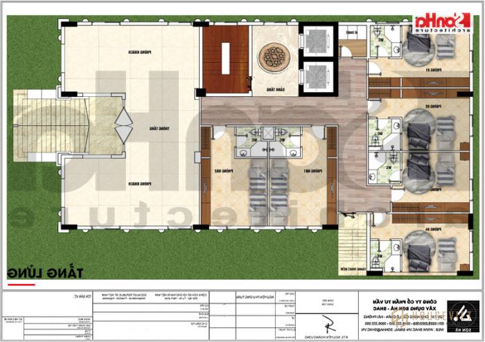 Mẫu thiết kế khách sạn 3 sao tân cổ điển 7 tầng 408m2 tại Vĩnh Phúc - SH KS 0057 24 Tầng trệt chức năng tầng lửng khách sạn