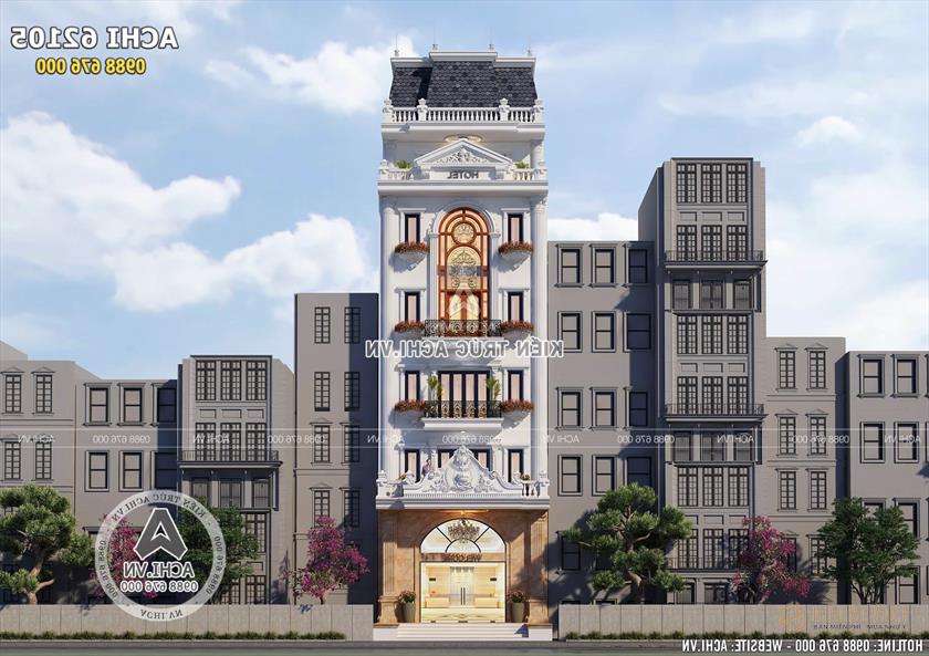 Mẫu thiết kế mặt tiền khách sạn tân cổ điển sang trọng Mẫu thiết kế mặt tiền khách sạn tân cổ điển sang trọng