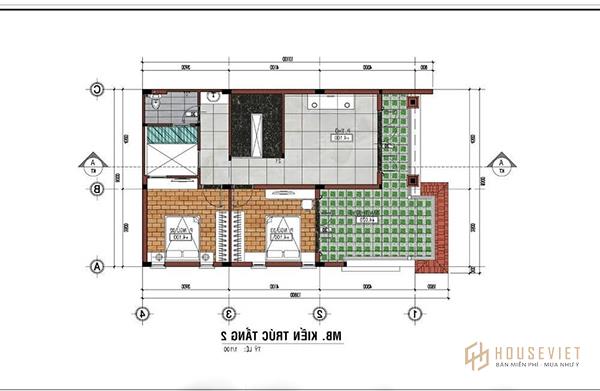 Bản vẽ nhà 2 tầng mái xéo hiện đại