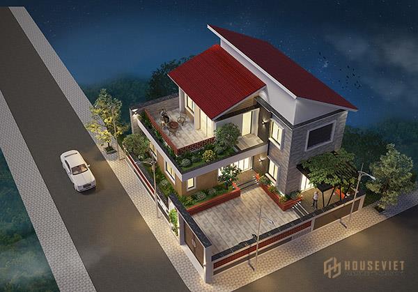 Mẫu nhà 2 tầng mái lệch.