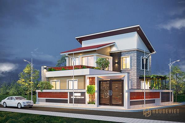 Mẫu nhà 2 tầng mái lệch