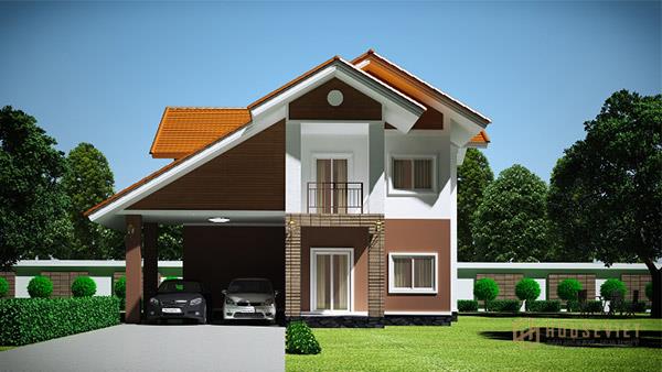 Nhà 2 tầng mái xéo hiện đại