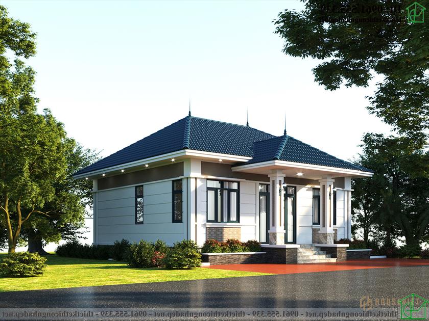 Mẫu thiết kế nhà 1 tầng mái thái 2 phòng ngủ đẹp NDBT1T124