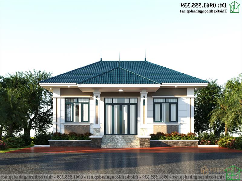 Mẫu nhà vuông 1 tầng 2 phòng ngủ 10x9m ở Thái Bình NDBT1T124