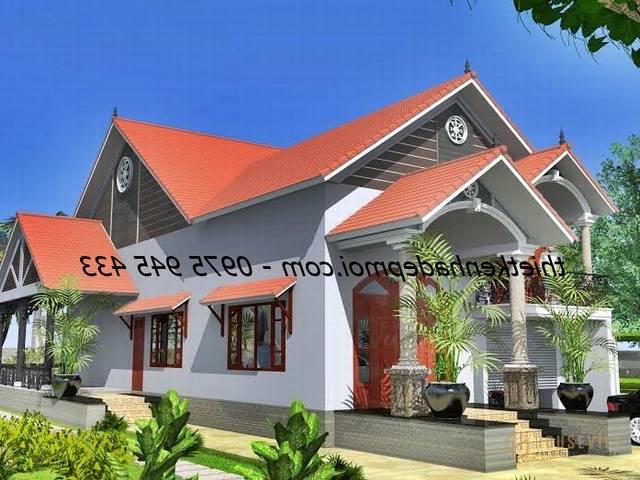 Hình ảnh nhà vườn 1 tầng đẹp kiến trúc mái ngói đỏ tươi ở quê