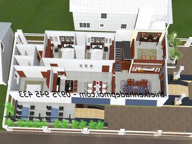 Mặt bằng bố trí nội thất biệt thự nhà vườn cấp 4 mái thái 9×19