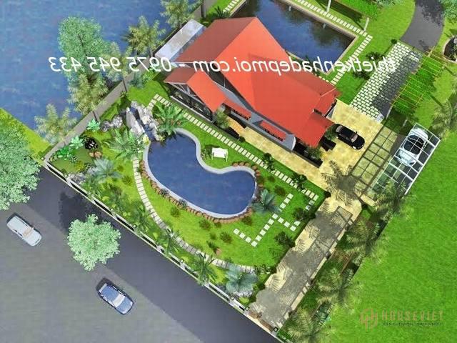 Kiến trúc biệt thự vườn 1 tầng mái thái có gác lửng nông thôn