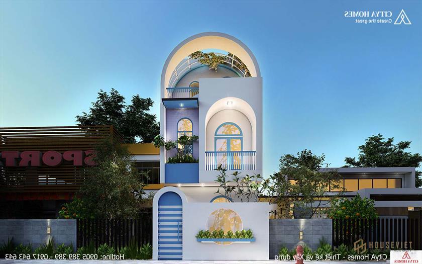 Mẫu nhà phố 2 tầng mang hơi thở địa trung hải