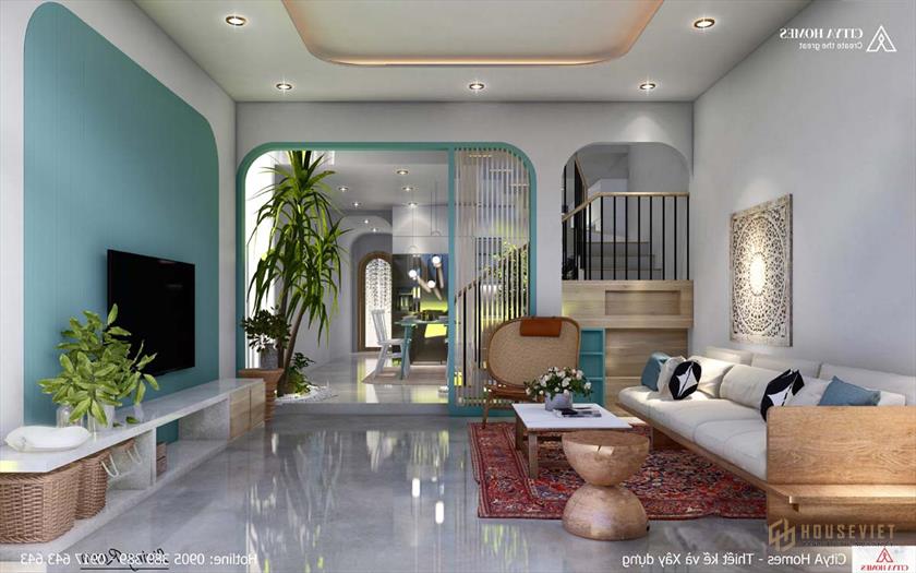 Phòng khách kết hợp với cảnh quan không gian xanh