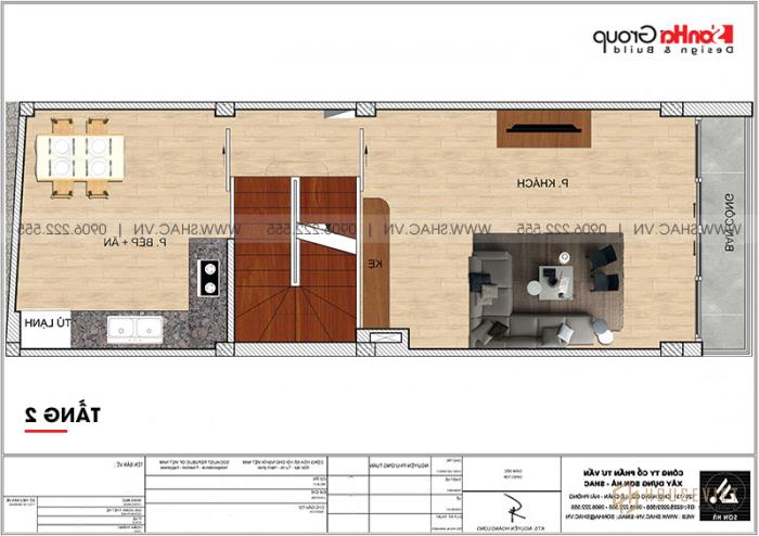 Mẫu thiết kế nhà ống 5 tầng 4m x 10,6m phong cách hiện đại có gara ô tô tại Hà Nội - SH NOD 0209 17 Mặt bằng công năng chi tiết tầng 2 mẫu nhà ống đẹp hiện đại tại Hà Nội