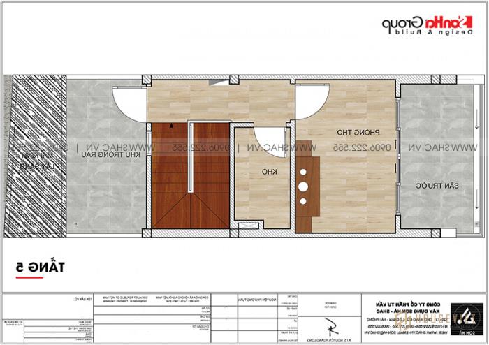 Mẫu thiết kế nhà ống 5 tầng 4m x 10,6m phong cách hiện đại có gara ô tô tại Hà Nội - SH NOD 0209 20 Bản vẽ mặt bằng công năng chi tiết tầng 5 nhà ống đẹp hiện đại tại Hà Nội