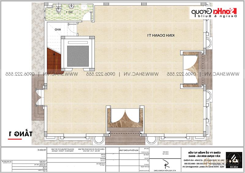 Biệt thự tân cổ điển 3 tầng làm văn phòng và khu trưng bày - BTP 0156 7 Bản vẽ mặt bằng tầng 1 biệt thự tân cổ điển 3 tầng tại Hà Nội