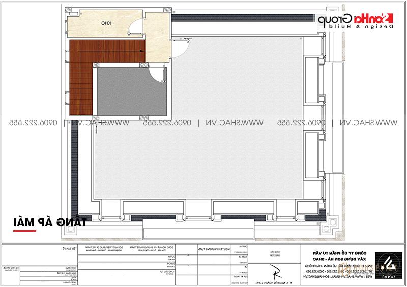 Biệt thự tân cổ điển 3 tầng làm văn phòng và khu trưng bày - BTP 0156 10 Mặt bằng tầng áp mái biệt thự tân cổ điển 3 tầng tại Hà Nội