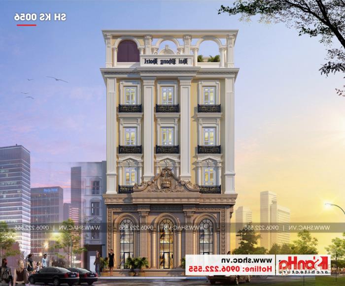 Thiết kế khách sạn 3 sao tân cổ điển KS 0056 tại Hải Phòng 29 Hài lòng với mẫu thiết kế mặt tiền khách sạn phong cách tân cổ điển tại Hải Phòng