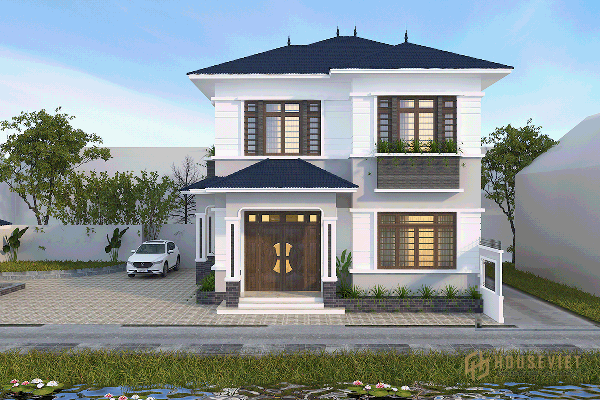 Mẫu nhà 2 tầng mái thái mặt tiền 8m