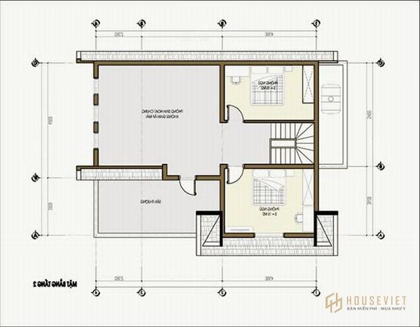 Bản vẽ nhà 2 tầng hình chữ L 80m2