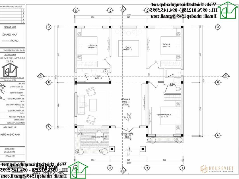 Bản vẽ mặt bằng nhà ống cấp 4 hiện đại mái thái NDNC4113 Bản vẽ mặt bằng nhà ống cấp 4 hiện đại mái thái NDNC4113