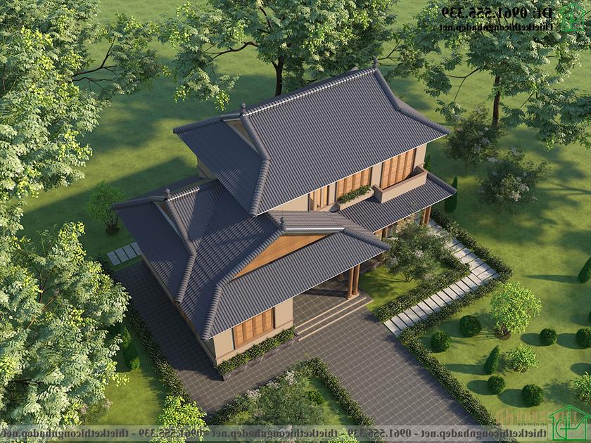 Phối cảnh tổng thể của mẫu biệt thự 2 tầng mái Nhật đẹp NDBT2T124