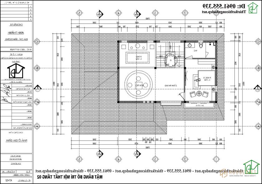 Bản vẽ mặt bằng tầng 2 mẫu nhà biệt thự 2 tầng 16x10m kiểu Nhật tại Bình Dương NDBT2T124