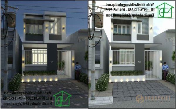 Mẫu thiết kế nhà phố 2 tầng 5x15 mái bằng hiện đại 5x5m.