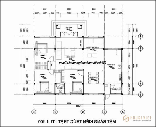 mặt bằng nhà trệt nông thôn 3 phòng ngủ 