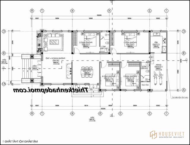 bản vẽ nhà mái thái 4 phòng ngủ 1 phòng thờ