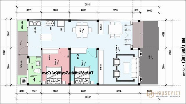 Mặt bằng nhà cấp 4 7x15m