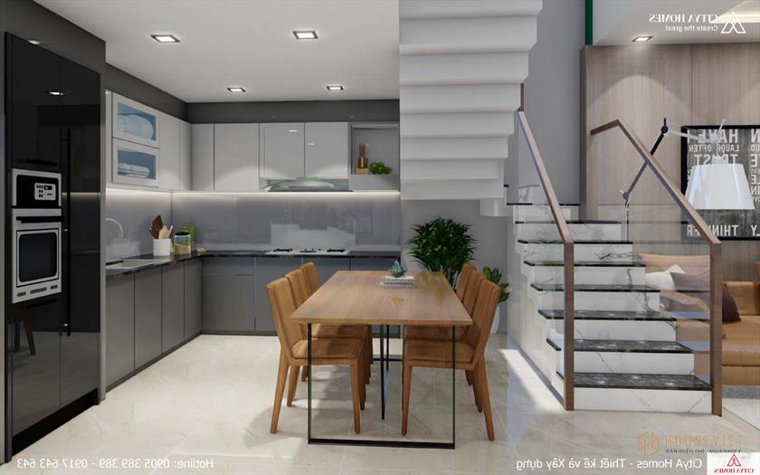 Phòng bếp với lối trang trí đơn giản và tinh tế