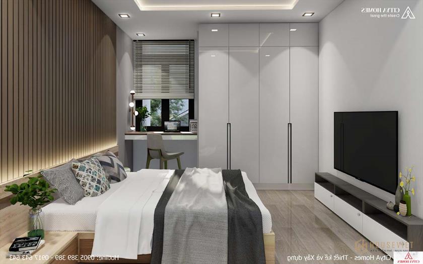 Mẫu phòng ngủ đẹp màu xám trắng đẹp hiện đại