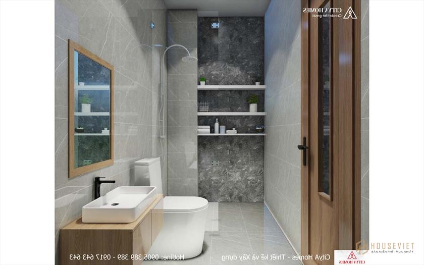 Phòng tắm được thiết kế tinh giản, tiết kiệm diện tích