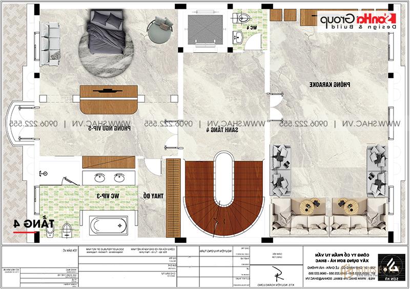 Cách bố trí công năng tối ưu tầng 4 biệt thự lâu đài cổ có bể bơi tại Hà Nội 
