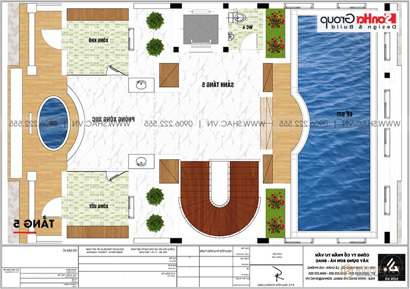 Cách bố trí công năng tối ưu tầng 5 biệt thự lâu đài cổ có bể bơi tại Hà Nội 