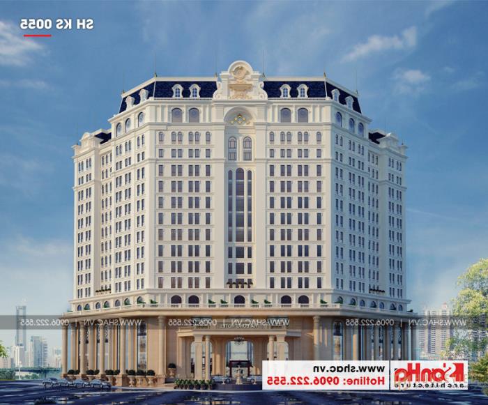 Mẫu thiết kế khách sạn tiêu chuẩn 5 sao 2000m2 tại Quảng Ninh - SH KS 0055 31 Mẫu thiết kế khách sạn 5 sao kiến trúc tân cổ điển diện tích 2000m2 tại Hạ Long