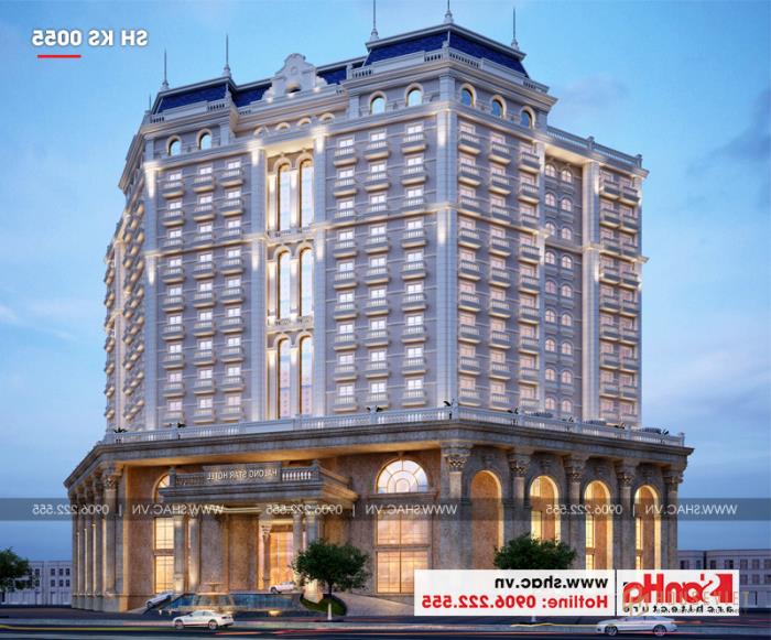 Mẫu thiết kế khách sạn tiêu chuẩn 5 sao 2000m2 tại Quảng Ninh - SH KS 0055 34 Kiến trúc đẹp và sang trọng của mẫu thiết kế khách sạn 5 sao Hạ Long
