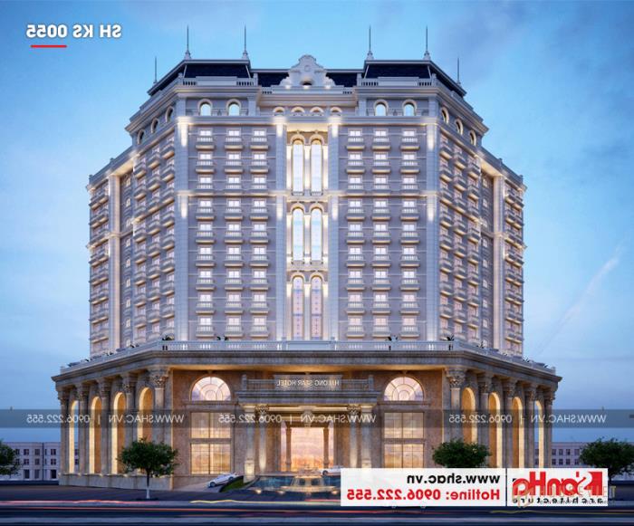 Mẫu thiết kế khách sạn tiêu chuẩn 5 sao 2000m2 tại Quảng Ninh - SH KS 0055 36 Các chi tiết hài hòa, cân đối của khách sạn 5 sao phong cách tân cổ điển
