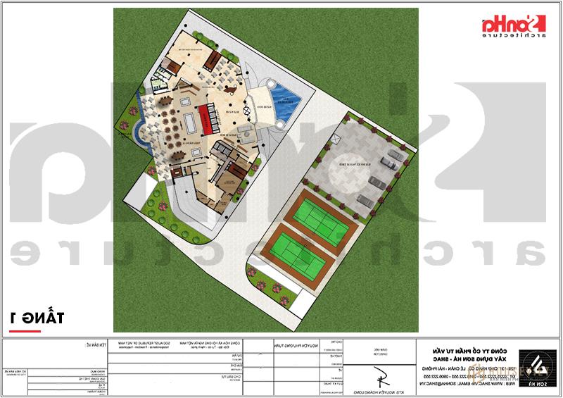 Mẫu thiết kế khách sạn tiêu chuẩn 5 sao 2000m2 tại Quảng Ninh - SH KS 0055 39 Mặt bằng tầng 1 khách sạn 5 sao phong cách tân cổ điển