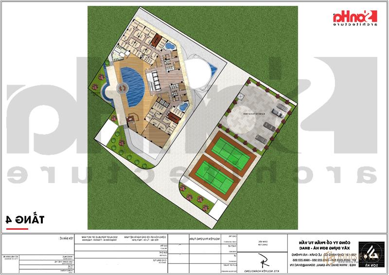 Mẫu thiết kế khách sạn tiêu chuẩn 5 sao 2000m2 tại Quảng Ninh - SH KS 0055 42 Bản vẽ mặt bằng tầng 4 khách sạn 5 sao phong cách tân cổ điển