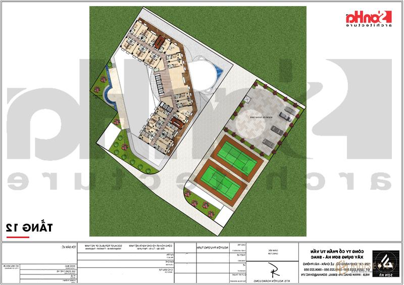 Mẫu thiết kế khách sạn tiêu chuẩn 5 sao 2000m2 tại Quảng Ninh - SH KS 0055 44 Mặt bằng tầng 12 khách sạn 5 sao phong cách tân cổ điển