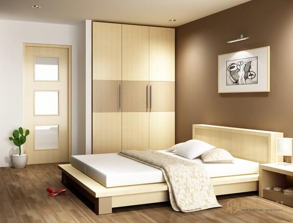 Phòng ngủ chính tối giản với tông màu nhã nhặn