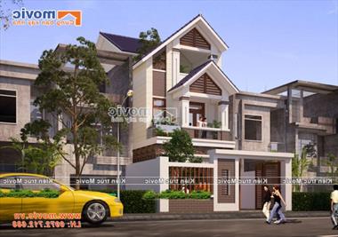 Mẫu nhà đẹp 3 tầng hiện đại mái thái đơn giản mặt tiền 7,5m - MV1815
