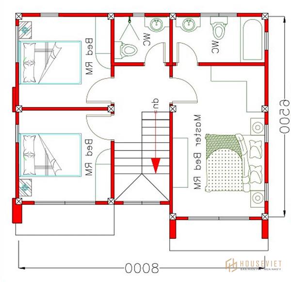 Bản vẽ nhà 3 gian 2 chái
