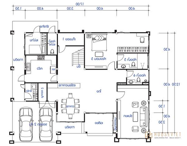 Bản vẽ nhà 3 gian 2 chái