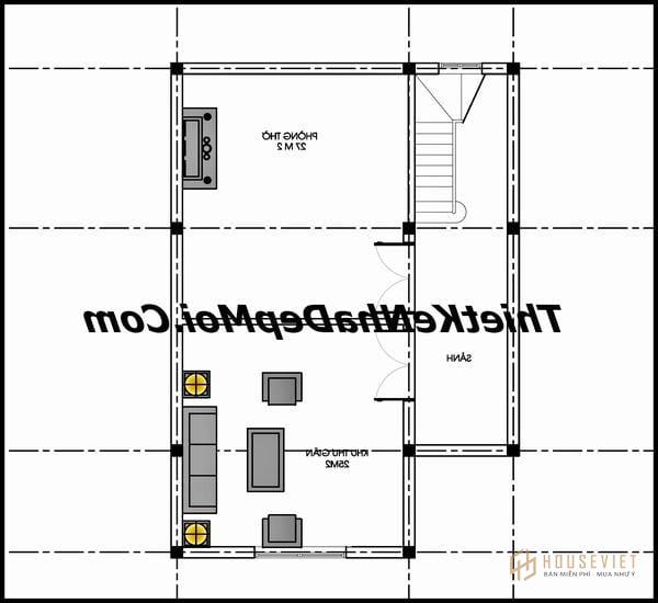 Bản vẽ tầng lửng mở rộng mẫu nhà 1.5 tầng ở nông thôn mới